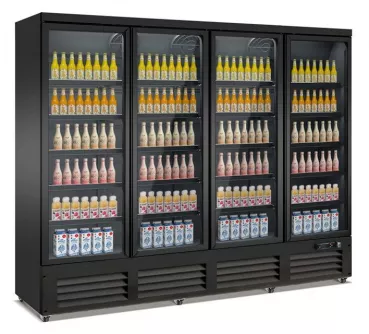 Gewerbekühlschrank mit 4 Glastüren – 2000 l – Schwarz & Türheizung
