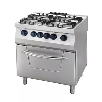 Schwerer Herd 4 Brenner Doppelgerät 70 cm tief 33 kW Gas inklusive Elektrobackofen - Gastrohot