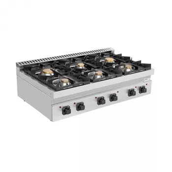 Gasherd G70C30B – 44kW, 6 Brenner, Edelstahl, Gusseisenroste