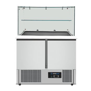 Saladette Unnicool 240L mit Glasabdeckung, 2 Türen, Edelstahl, 90x70x85cm