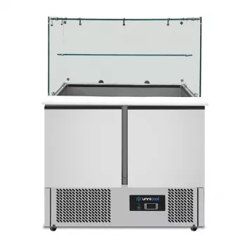 Saladette Unnicool 240L mit Glasabdeckung, 2 Türen, Edelstahl, 90x70x85cm