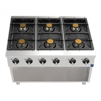 Gaskochfeld auf offenem Unterbau mit 6 Brenner 39.0 kW - Profi Gaskochfeld für die Gastronomie