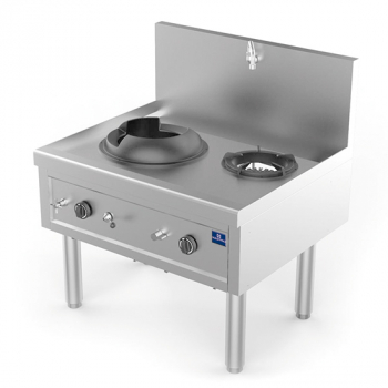 Gas Wokkochfeld mit 1 Brenner 27,5 kW, 1 Suppenbrenner 9,2 kW, 1 Wasserhahn - Professionelles Gas Wokkochfeld für die Gastronomie