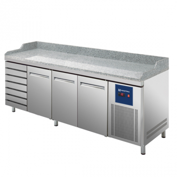 Pizzatisch mit 3 Türen 600x400 mm und 7 Schubladen - Gastrohot