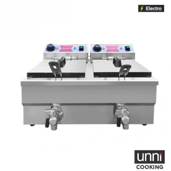 Elektrofritteuse UnniCooking 2x8L Budget – kompakt, Temperaturregelung, Ablasshahn