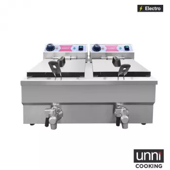 Elektrofritteuse UnniCooking 2x8L Budget – kompakt, Temperaturregelung, Ablasshahn
