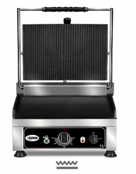 Kontaktgrill, elektro, oben gerillt und unten glatt, aus Gusseisen