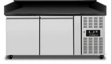 Pizza Theke 2 Türen 151x80x100cm Schwarz Granit 390L Edelstahl