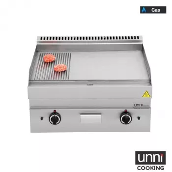 Gas-Bratplatten UNNI-COOKING 650 Serie Edelstahl 1/3 geriffelt 2/3 glatt