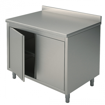 Neutraler Arbeitsschrank mit Schiebetüren und Aufkantung 2000x700 mm - Hochwertiger Edelstahlschrank für die Gastronomie