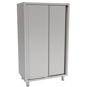 Hochschrank mit Schiebetüren und 3 Böden 1600x700x1800 mm - Edelstahl Gastro Schrank