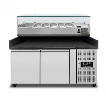 Pizza Theke 2 Türen 151x80x100cm Schwarz Granit 390L Edelstahl