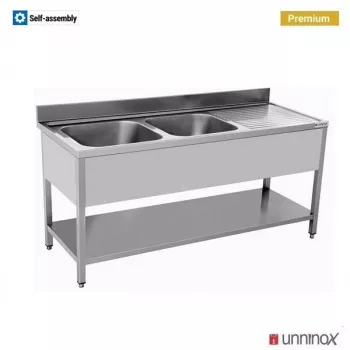 Spültisch 2 Becken 200x70x85cm – zwei Spülen links, Edelstahl