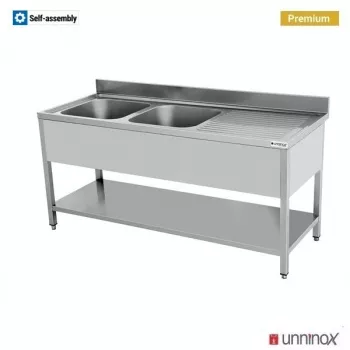 Spültisch 2 Becken 160x70x85cm links – Gastronomie Edelstahl