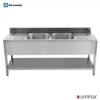 Spültisch 2 Becken Mitte 2000x700x850mm Edelstahl Gastronomie