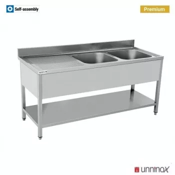 Spültisch 2 Becken 200x70x85cm – 2 Spülen rechts, Edelstahl