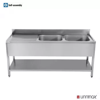 Spültisch 2 Becken rechts 1600x700x850 mm Edelstahl Gastronomie