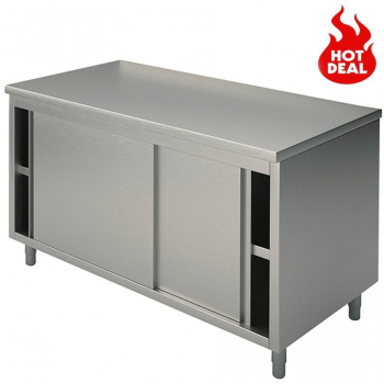 Neutrale werkkast met schuifdeuren zonder opstand 1400x700 mm - RVS werktafel voor de gastronomie