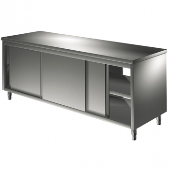 Durchreiche-Arbeitsschrank mit Schiebetüren 1100x700 mm - Neutraler Edelstahl Arbeitsschrank - Gastrohot