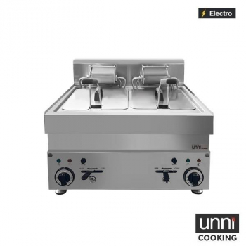 Elektrofritteusen UnniCooking 2x10L – Doppel-Fritteuse, Kaltzone, Ablasshahn