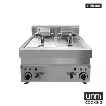 Elektrofritteusen UnniCooking 2x10L – Doppel-Fritteuse, Kaltzone, Ablasshahn