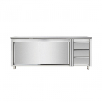 Skyrainbow Arbeitsschrank 200×70 cm – 3er Schubladen rechts, mit Aufkantung