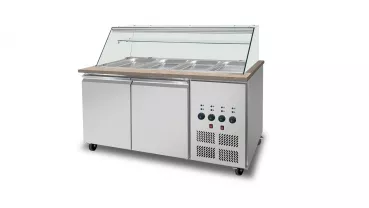 Skyrainbow SNACK-Line Bain-Marie Theke 4× GN 1/1 – Granit rosa-grau, 153×82×85,5 cm