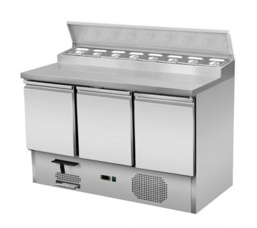 Zubereitungstisch 3-türig 8 x GN 1/6 - 2 bis 8°C - Gastro Edelstahl Tisch