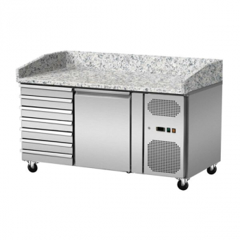 Pizza Kühlthek Granit Rosa Grau 1 Tür 7 Ungekühlte Schubladen 151 x 80 - Gastrohot