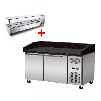 Pizzakühltisch Granit Star Galaxy schwarz – 2 Türen, 151×80×86 cm