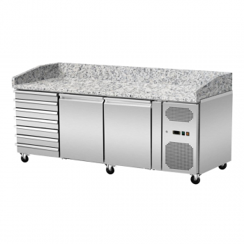 Pizza Kühlthisch Granit Rosa Grau 2 Türen 7 ungekühlte Schubladen 203 x 80 - Gastrohot