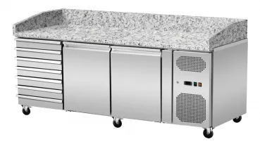 Pizza Kühlthisch Granit Rosa Grau 2 Türen 7 ungekühlte Schubladen 203 x 80 - Gastrohot