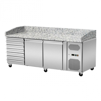 Pizza Kühlthisch Granit Rosa Grau 2 Türen 7 ungekühlte Schubladen 203 x 80 - Gastrohot