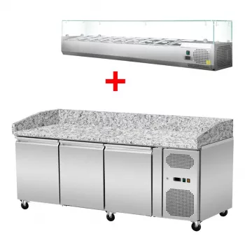 Pizza Kühlthek Granit Rosa Grau 3 Türen 203 x 80 - Gastrohot
