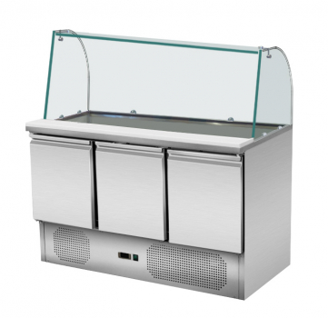 Saladette 3-türig mit Glasaufsatz - Gebogenes Glas - Gastro Kühlvitrine