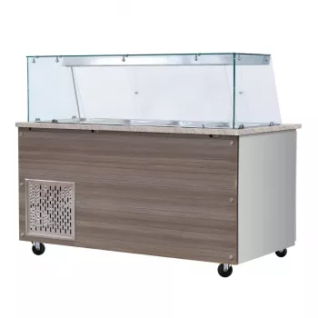 Kalte Theke 5x GN1/1 Granit Rosa Grau 188x82x85.5 Glasaufbau Klarglas ohne Zwischenablage H 396mm