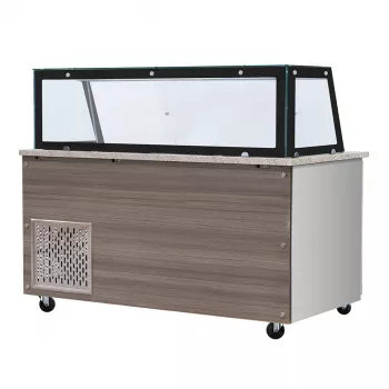 Kalte Theke 6x GN1/1 Granit Rosa Grau 223x82x85.5 Glasaufbau Klarglas Schwarzer Rand - Alt Text