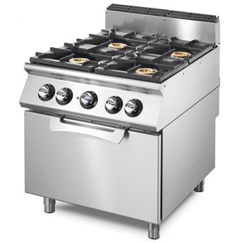 Gasherd auf statischem Elektroofen GN 2/1 4 Brenner - Professioneller Gasherd für die Gastronomie