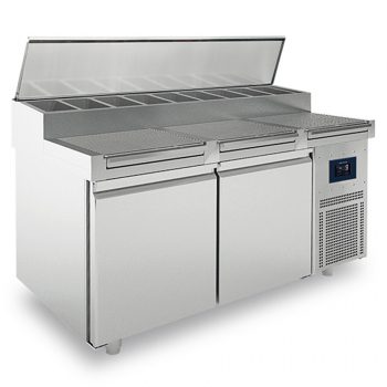 Kühltisch 2-türig 46x66 cm mit gerillter Arbeitsfläche und 9x GN 1/3 H 150 mm - WiFi-fähig