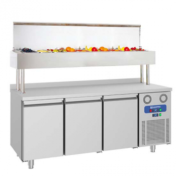 Kühltisch 3-türig GN mit Kühlaufsatzvitrine 10x GN 1/3 - Gastrohot