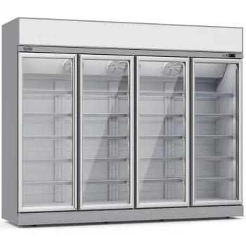 Combisteel Flaschenkühlschrank weiß mit 4 klappbare Glastüren und Werbedisplay | 2060 Liter