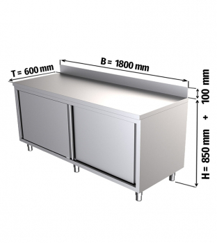 Edelstahl Arbeitsschrank mit Schiebetür - 1800x600x850
