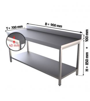 Edelstahl Arbeitstisch 90x70 cm mit Grundboden und Aufkantung