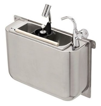 Spülbecken für Eislöffel mit Wasserhahn und Eislöffeldusche 410X120X270 mit Wasserablaufloch, Wasseranschluss und Überlaufrohr · 7108.0040