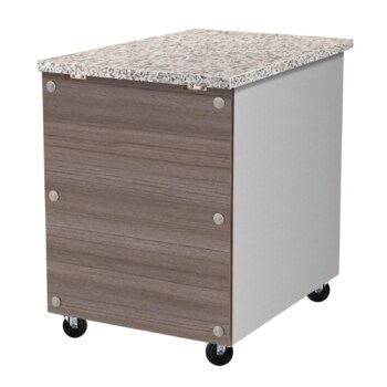 Skyrainbow Kassentisch aus Edelstahl, Granit rosa-grau, mit Holzverkleidung, 80 x 82 – THKT88GR