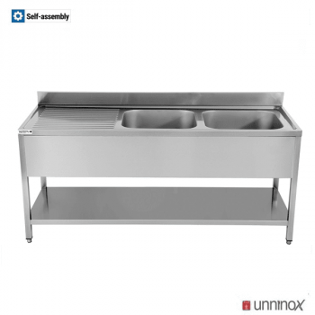 Spültisch 2 Becken rechts 2000x700x850 mm für Gastronomie