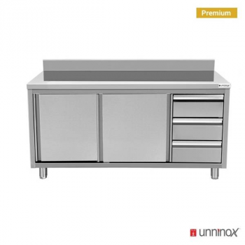 Arbeitsschrank 1400x600x850 mm mit Aufkantung und 3 Schubladen rechts