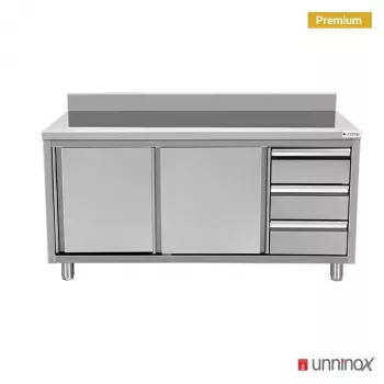 Arbeitsschrank 1400x600x850 mm mit Aufkantung und 3 Schubladen rechts