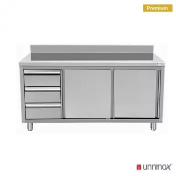 Arbeitsschrank mit Aufkantung, 3 Schubladen links, 1200x600x850mm