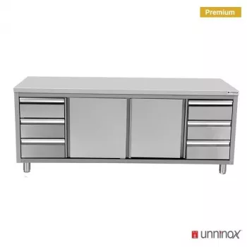 Arbeitsschrank mit Aufkantung 3+3 Schubladen 1800x700x850mm